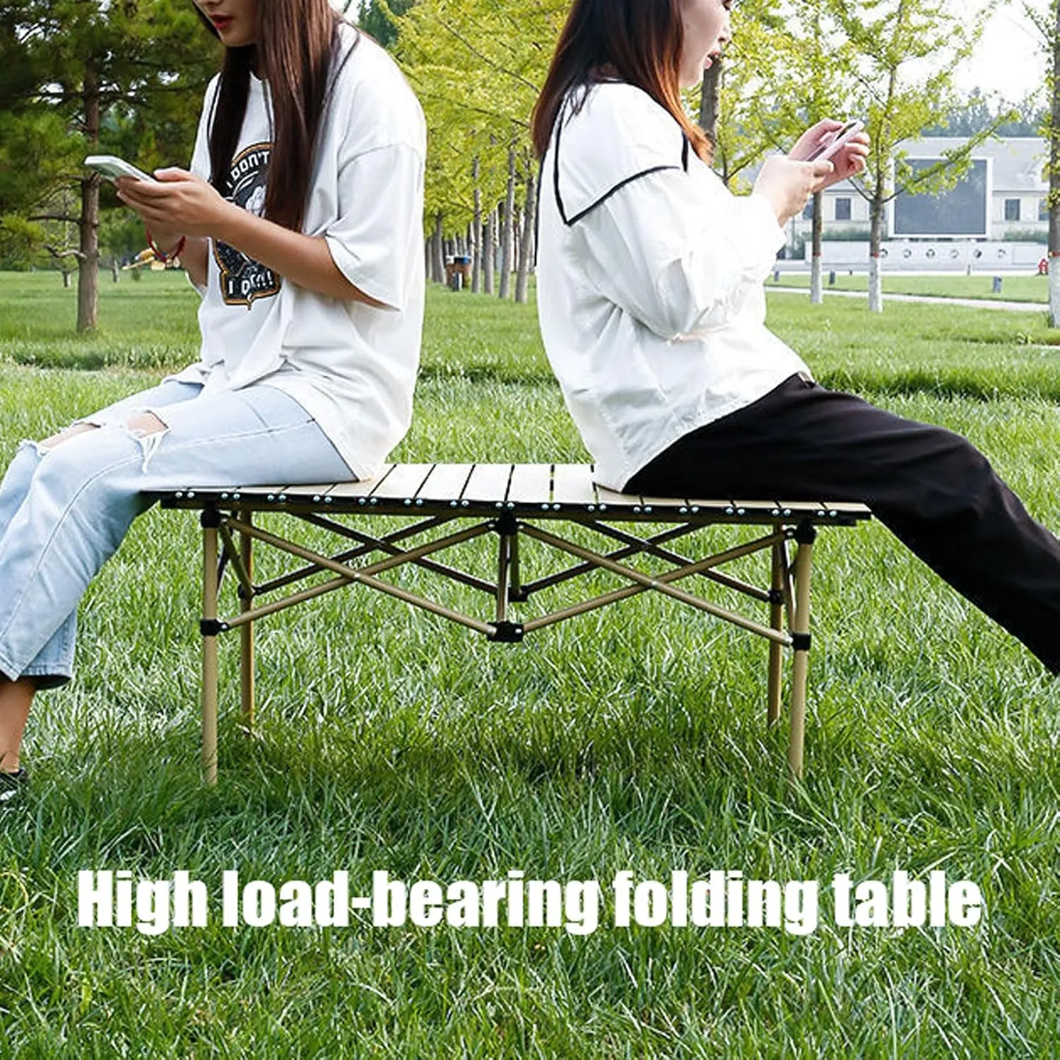 Portable Foldable Camping Table with Chair Set, Aluminum Roll-up Top Picnic Lightweight Furniture Set for BBQ Garden Hiking Fishing