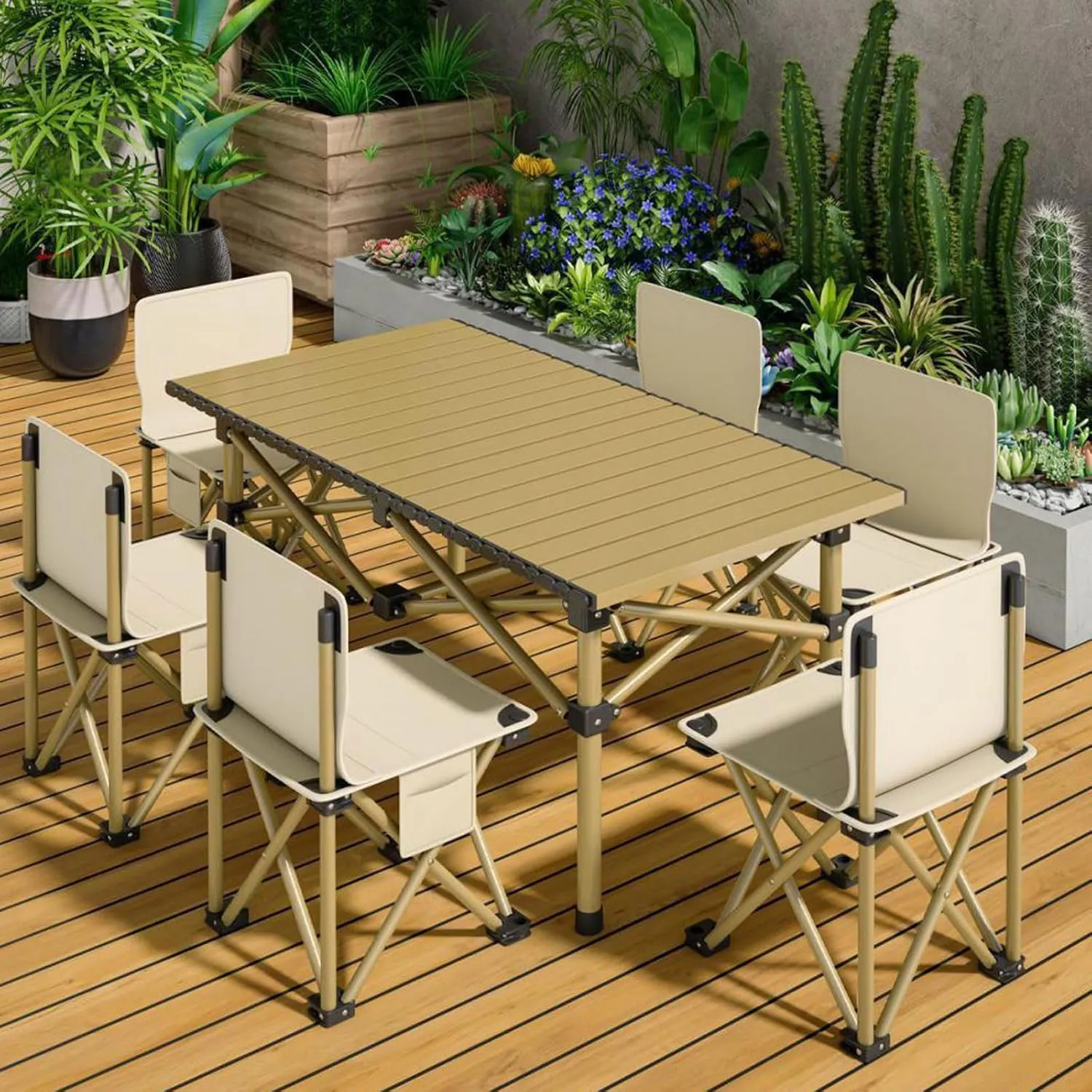 Portable Lightweight Folding Table and Seats, Folding Picnic Table with Chairs Set, Picnic Carbon Steel Family Table Chair Set with Storage Bag for Outdoor Garden