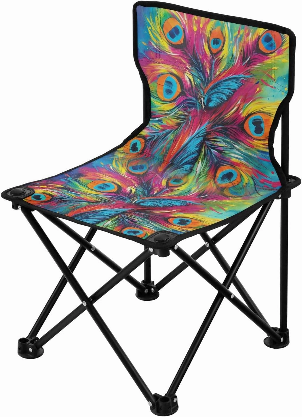 Portable Camping Folding Chairs Foldable Chair Small Peacock Feather Oilpainting Lightweight Backpacking Outdoor Outside Fishing