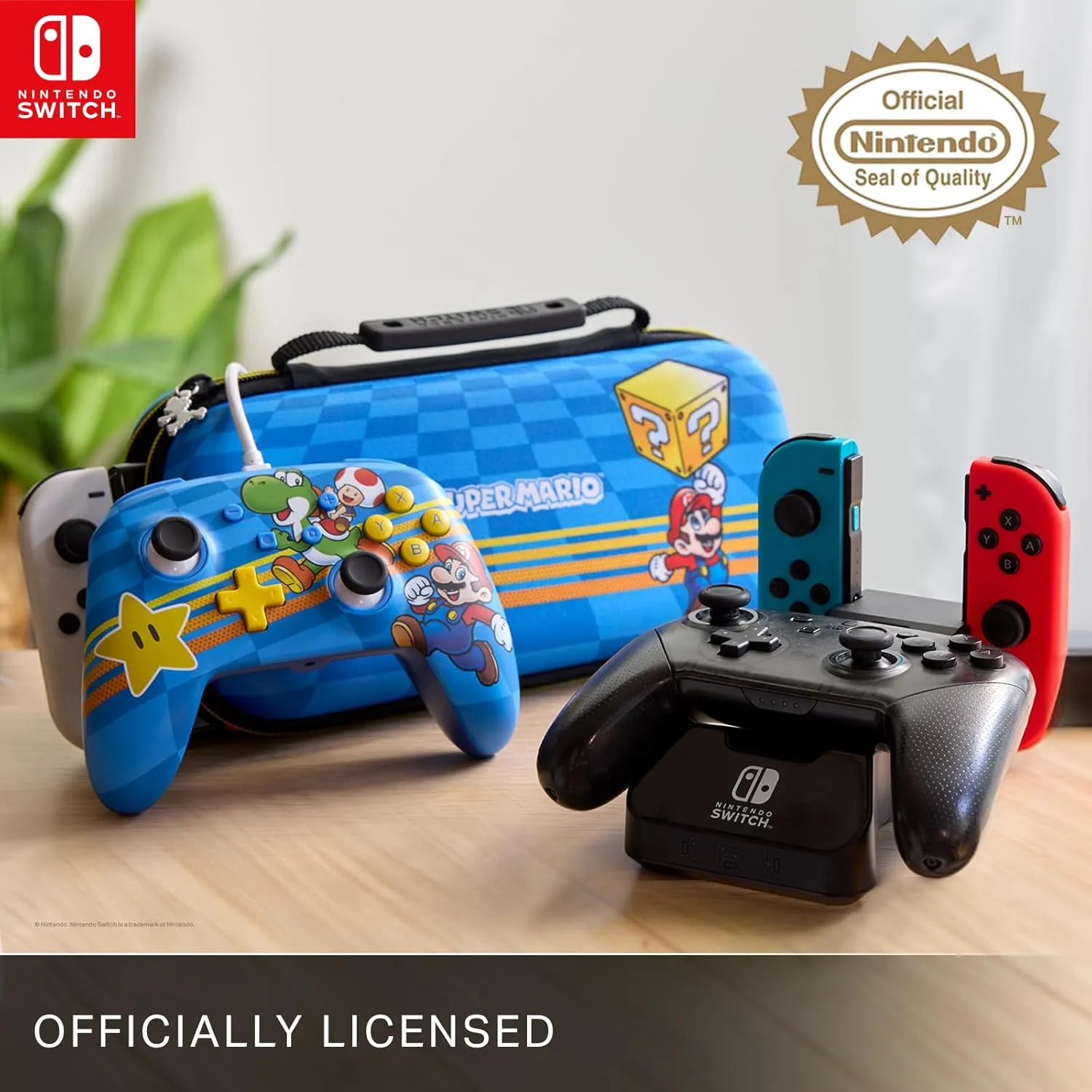 PowerA Wireless Nintendo Switch Controller - Mario Joy, AA Battery Powered (Battery Included), Pro Controller for Switch, Advanced Gaming Buttons, Officially Licensed by Nintendo