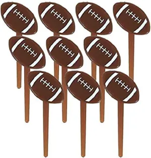Premium Football Molded Plastic Picks - 3 (6 Pack of 36) - Durable Material - Perfect for Game Day Parties & Events