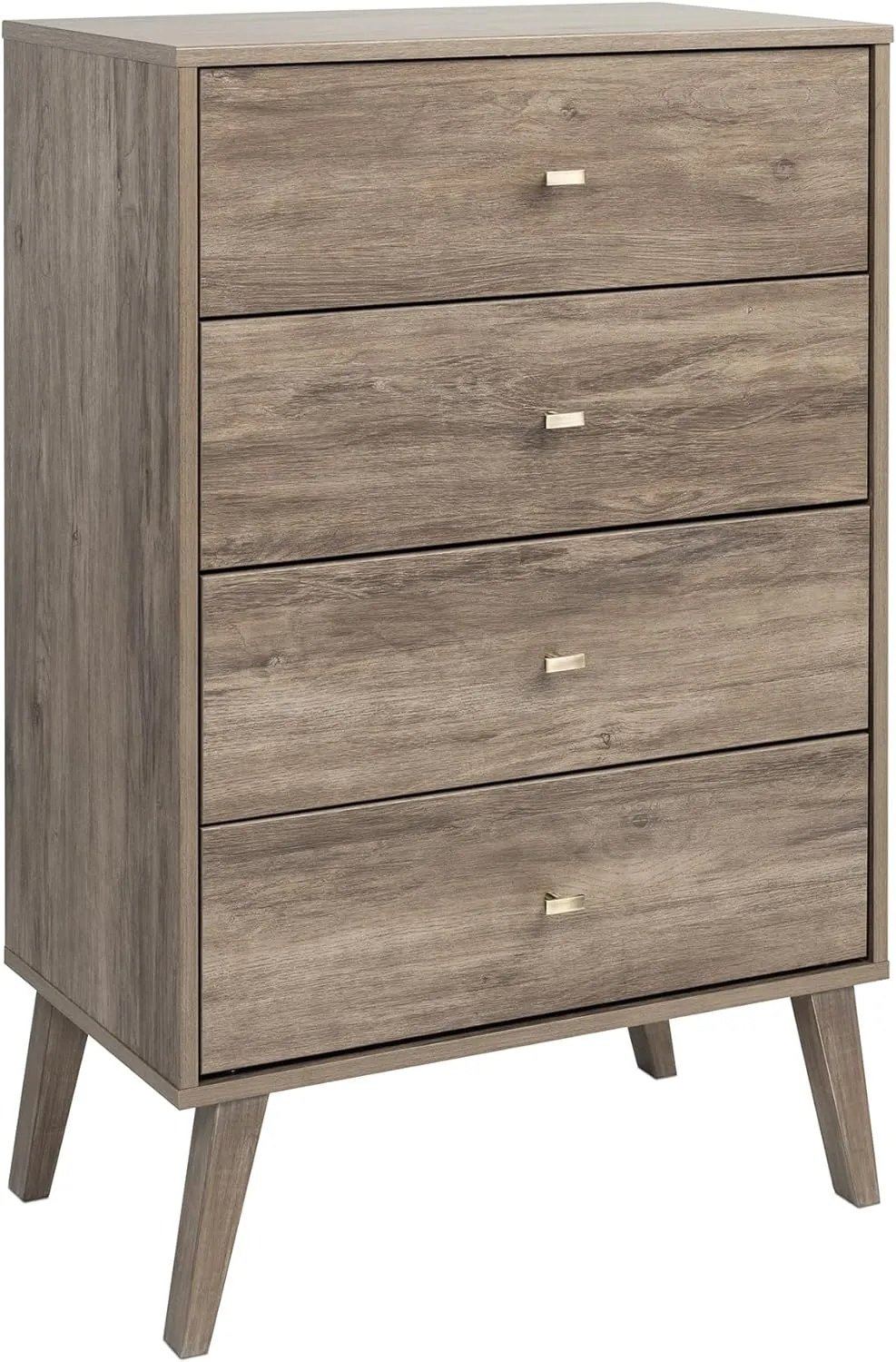 Prepac Milo Mid-Century Modern 4 Drawer Chest of Drawers, Contemporary Bedroom Furniture, Small Dresser for Bedroom, 18.25"D x 26.5"W x 41"H, Drifted Gray