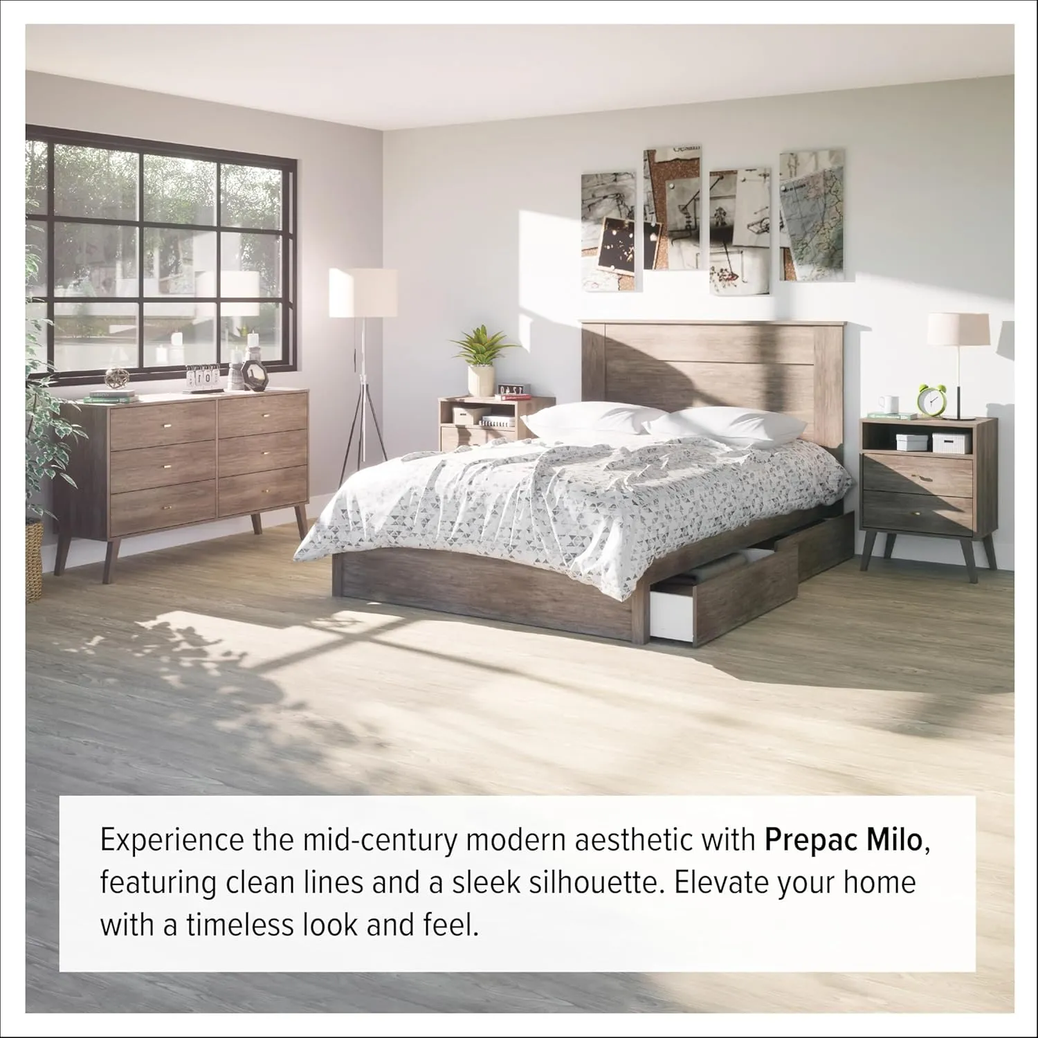 Prepac Milo Mid-Century Modern 4 Drawer Chest of Drawers, Contemporary Bedroom Furniture, Small Dresser for Bedroom, 18.25"D x 26.5"W x 41"H, Drifted Gray