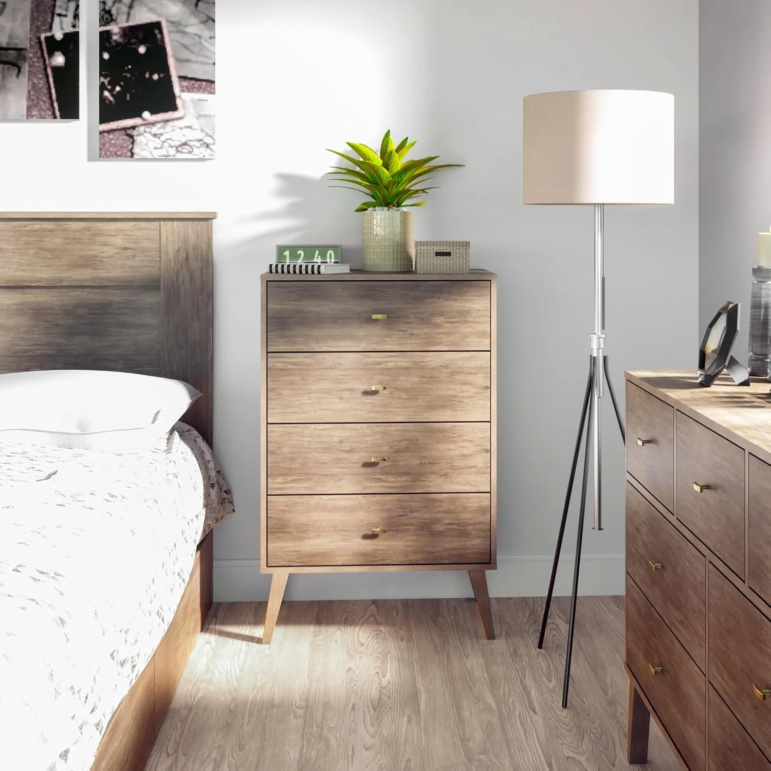 Prepac Milo Mid-Century Modern 4 Drawer Chest of Drawers, Contemporary Bedroom Furniture, Small Dresser for Bedroom, 18.25"D x 26.5"W x 41"H, Drifted Gray