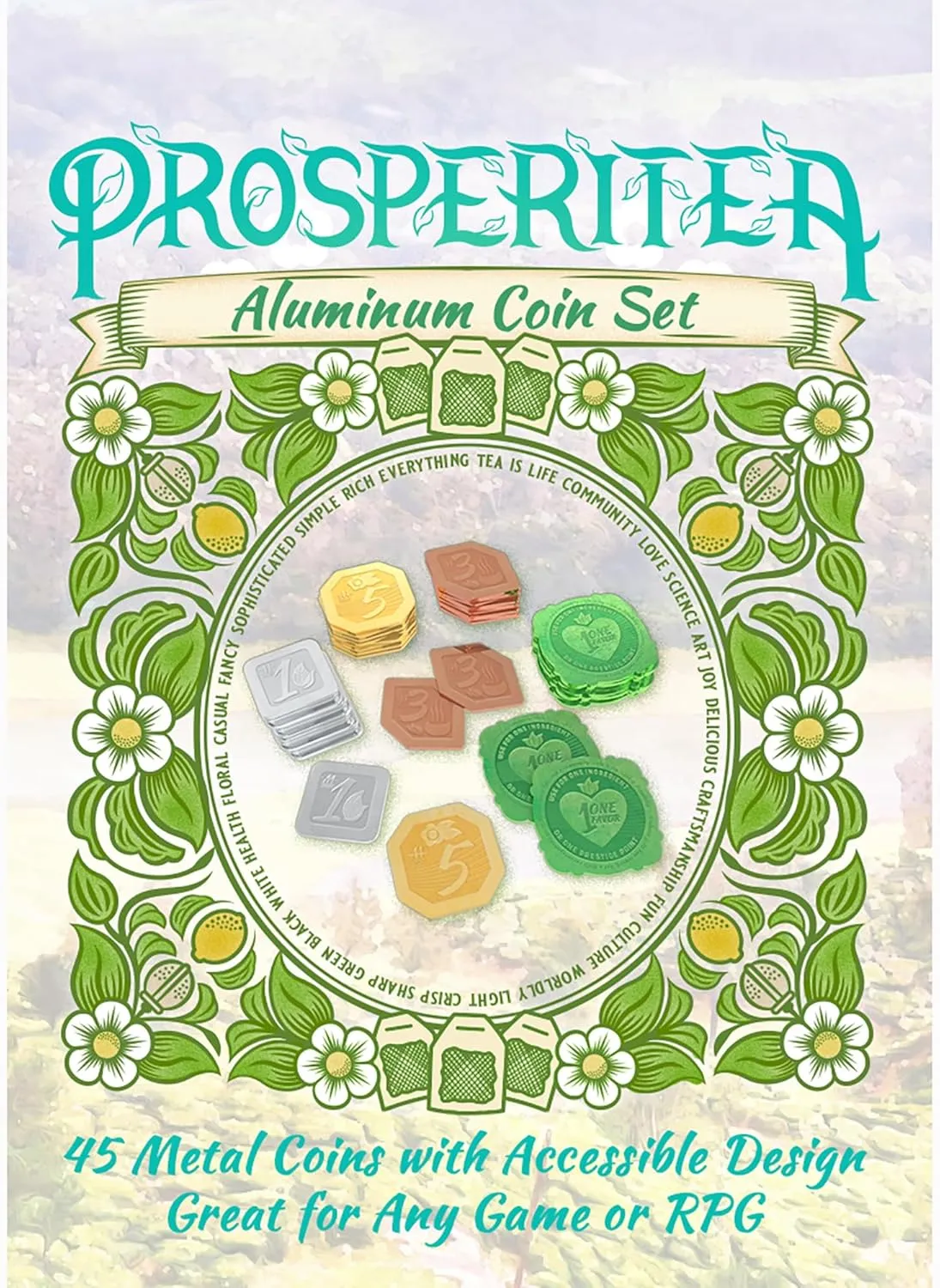 Prosperitea - Aluminum Coin Set - 45ct, Unique Shaped Metal Currency, Premium Upgrade Game Components, Use w/ Other Various Games-RPGs