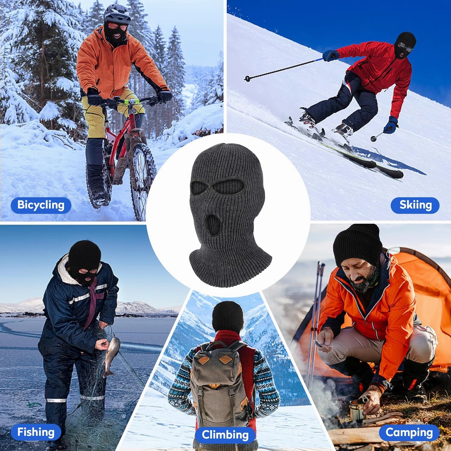 Pukavt 3 Hole Winter Knitted Mask, Full Face Cover Ski Mask Warm Balaclava for Skiing, Motorcycle, Snowboard