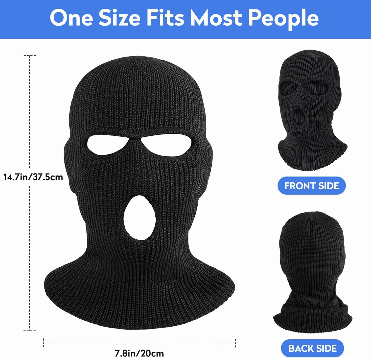 Pukavt 3 Hole Winter Knitted Mask, Full Face Cover Ski Mask Warm Balaclava for Skiing, Motorcycle, Snowboard