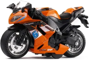 Pull Back Motorcycle Toys, Tiny Gift with Music Lighting, Race Motorcycles Toy for Boys Kids Age 3 4 5 6 7 8 Year Old (Orange)