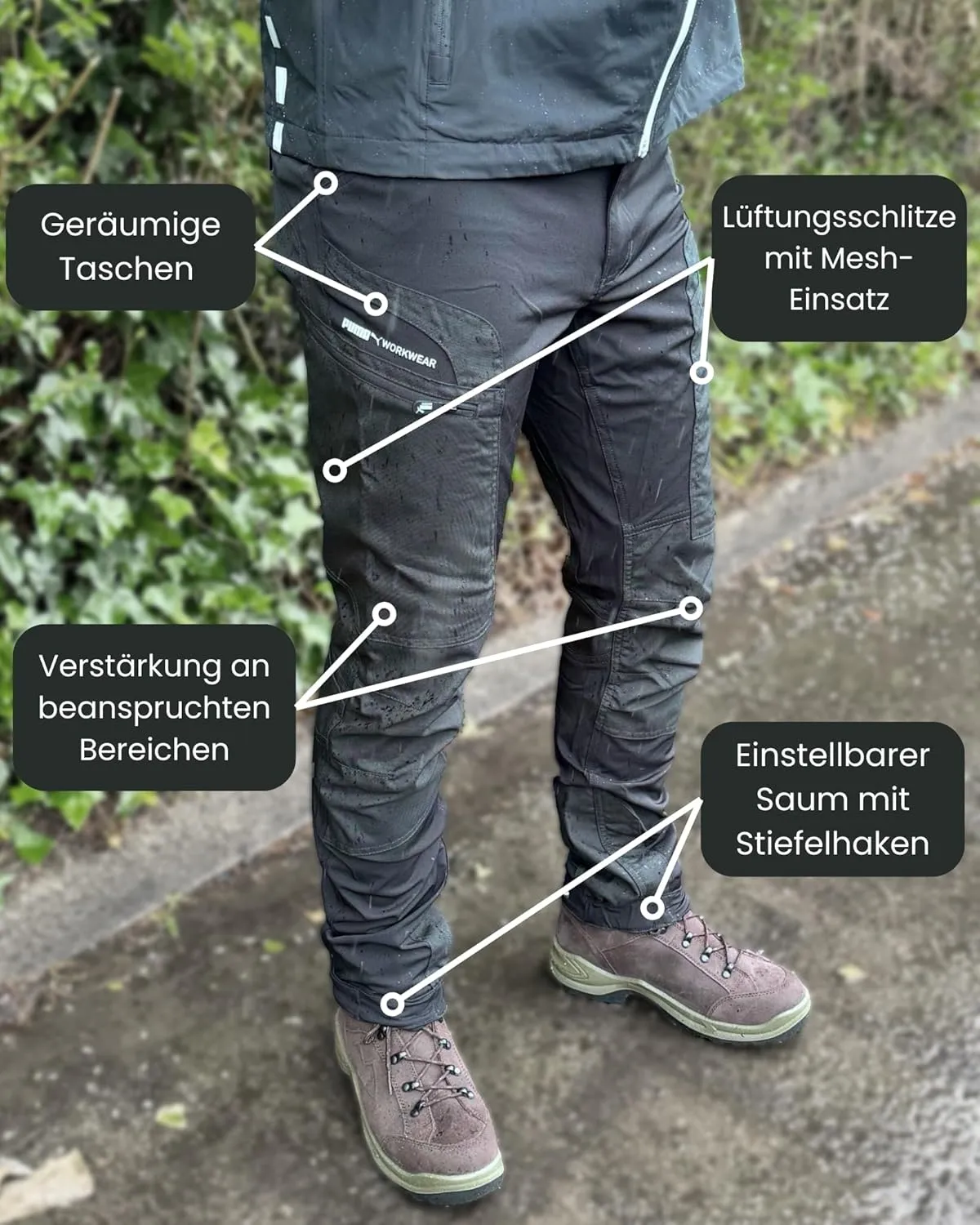 PUMA Workwear Pro-One Outdoor Hiking Pants Men - Breathable & Durable - Partially Water-Repellent - Ripstop Cargo Pants