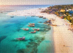 Puzzles 1000 Aerial View The Fishing Boats Tropical sea Coast Sandy - Large Puzzle Game Artwork for Adults Teens