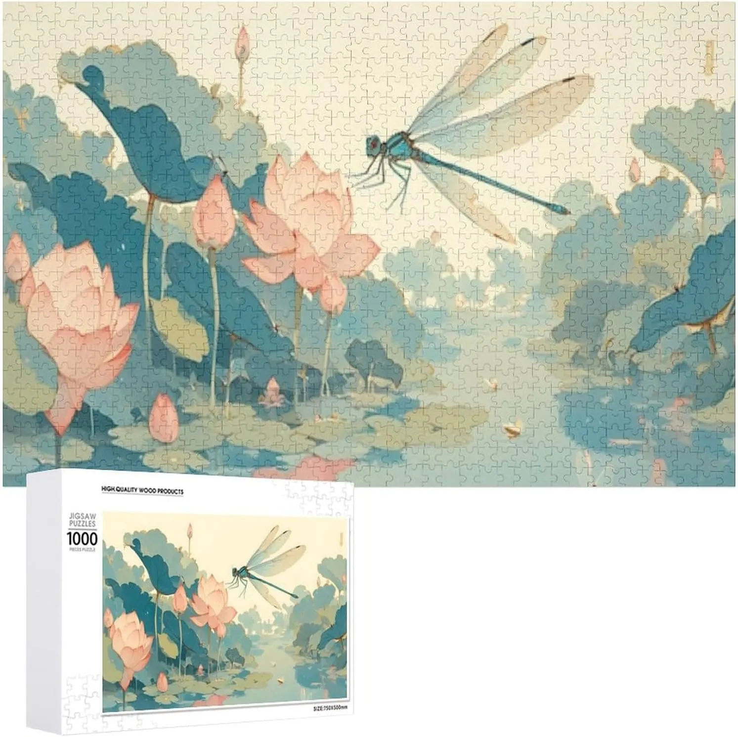 Puzzles for Adults 1000 Pieces - Dragonfly That is Flying Pond Water Challenging Gift for Puzzle Lovers, Fun Time with Friends, Displayable Wall Decor