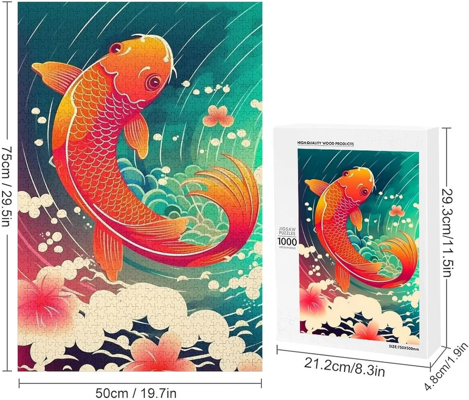 Puzzles for Adults 1000 Pieces - Jumping Koi Koi Fish Funny Educational Puzzles Toys for Boys and Girls