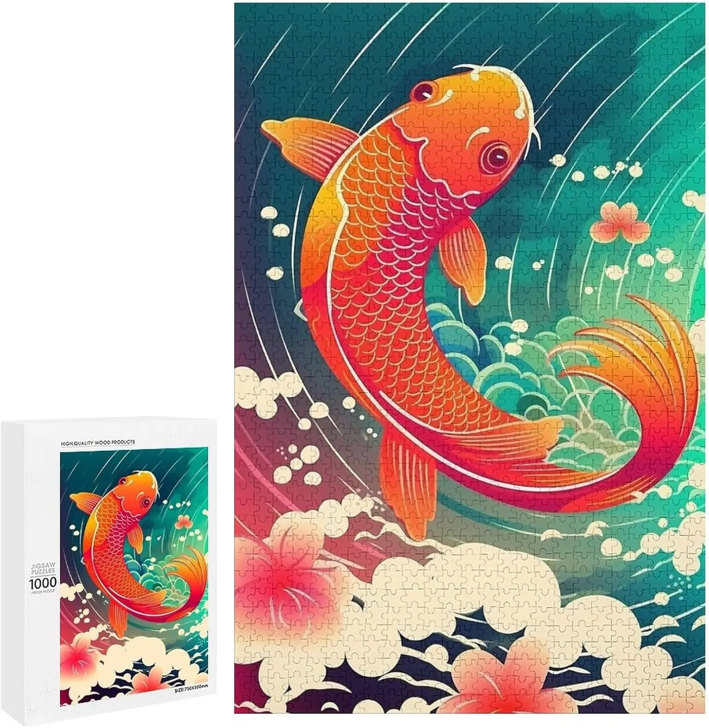 Puzzles for Adults 1000 Pieces - Jumping Koi Koi Fish Funny Educational Puzzles Toys for Boys and Girls
