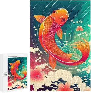 Puzzles for Adults 1000 Pieces - Jumping Koi Koi Fish Funny Educational Puzzles Toys for Boys and Girls