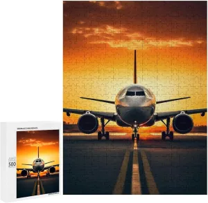 Puzzles for Adults 500 Pieces - Airplane at an Airport During Sunset Airplane Puzzle Challenging Educational Toys Puzzles Reduced Pressure Gift