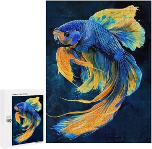 Puzzles for Adults 500 Pieces - Blue and Yellow Betta Fish Funny Fish Perfect Interlocking Clear Printing - Adults Educational Puzzle Ideal Gift - Display as Artwork Idea!