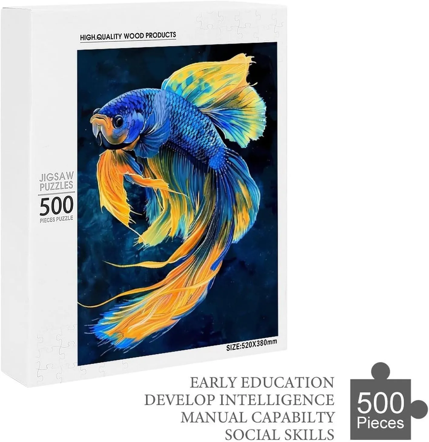 Puzzles for Adults 500 Pieces - Blue and Yellow Betta Fish Funny Fish Perfect Interlocking Clear Printing - Adults Educational Puzzle Ideal Gift - Display as Artwork Idea!