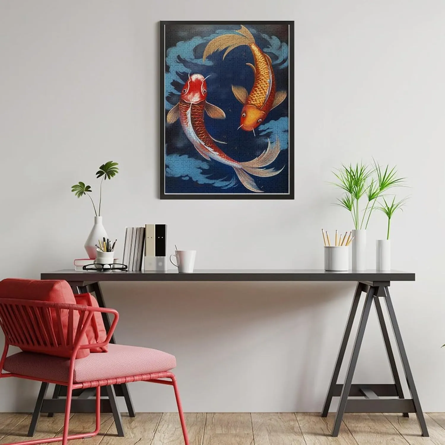 Puzzles for Adults 500 Pieces - Koi Fish Wave Modern Taste Puzzle Challenging Educational Toys Gifts for Home Decor Family Activities