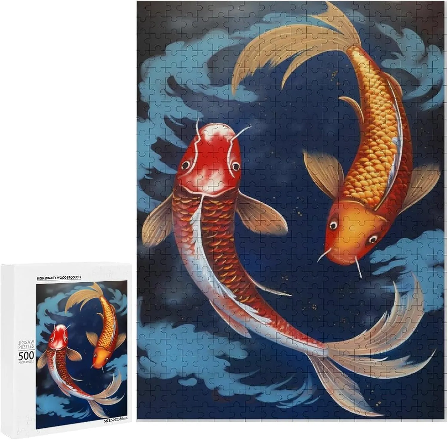 Puzzles for Adults 500 Pieces - Koi Fish Wave Modern Taste Puzzle Challenging Educational Toys Gifts for Home Decor Family Activities
