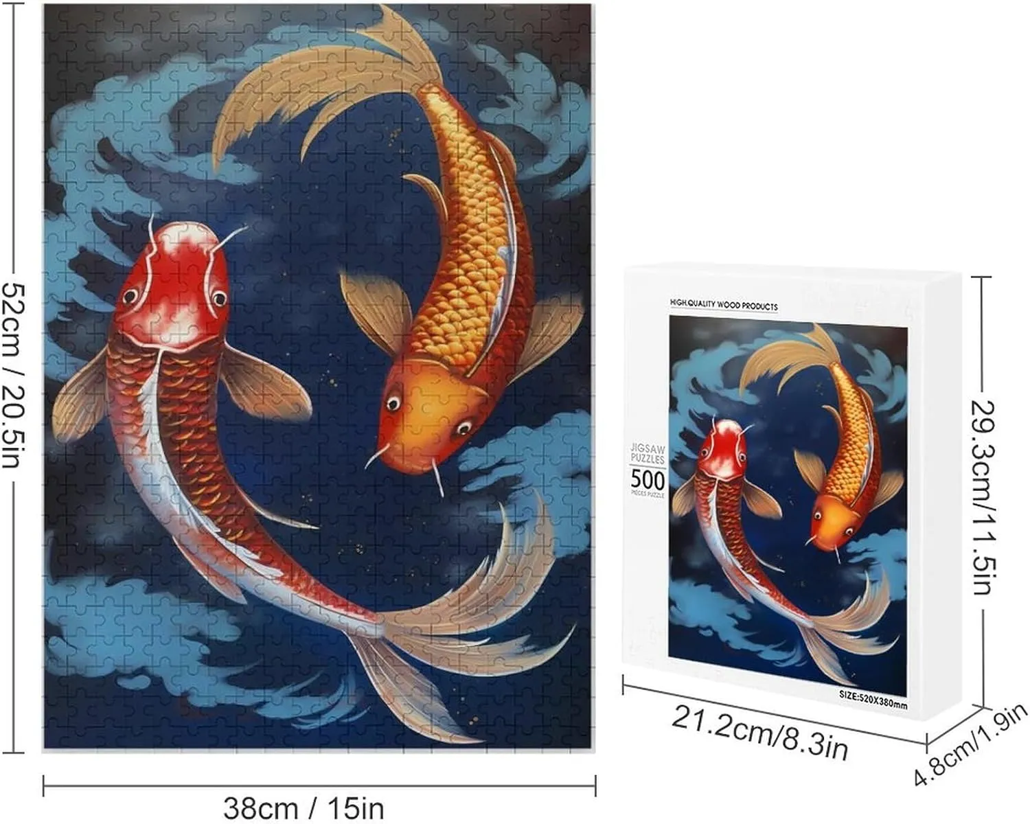 Puzzles for Adults 500 Pieces - Koi Fish Wave Modern Taste Puzzle Challenging Educational Toys Gifts for Home Decor Family Activities
