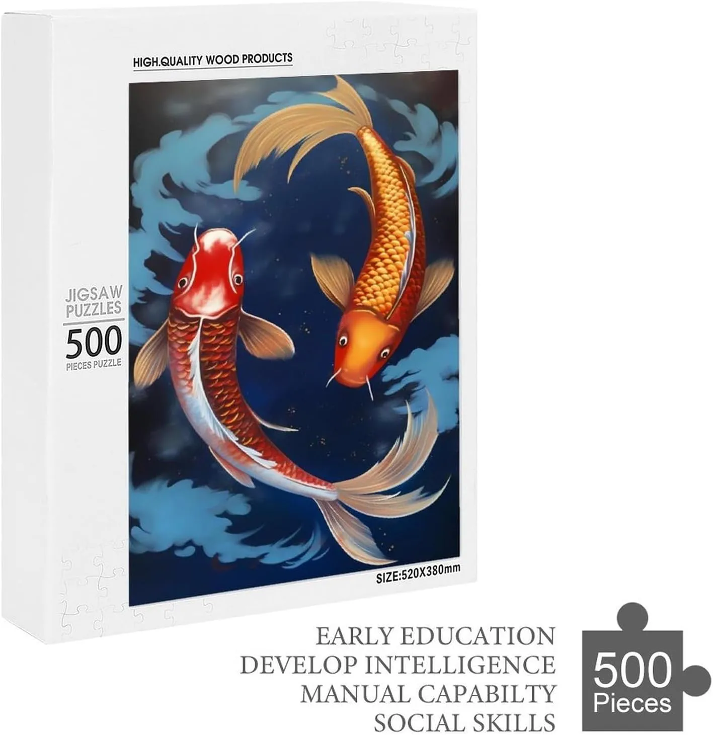 Puzzles for Adults 500 Pieces - Koi Fish Wave Modern Taste Puzzle Challenging Educational Toys Gifts for Home Decor Family Activities