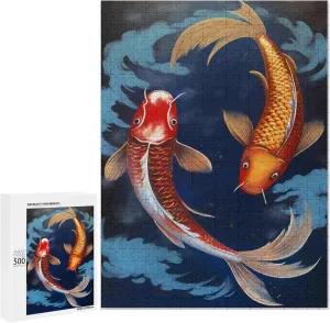 Puzzles for Adults 500 Pieces - Koi Fish Wave Modern Taste Puzzle Challenging Educational Toys Gifts for Home Decor Family Activities
