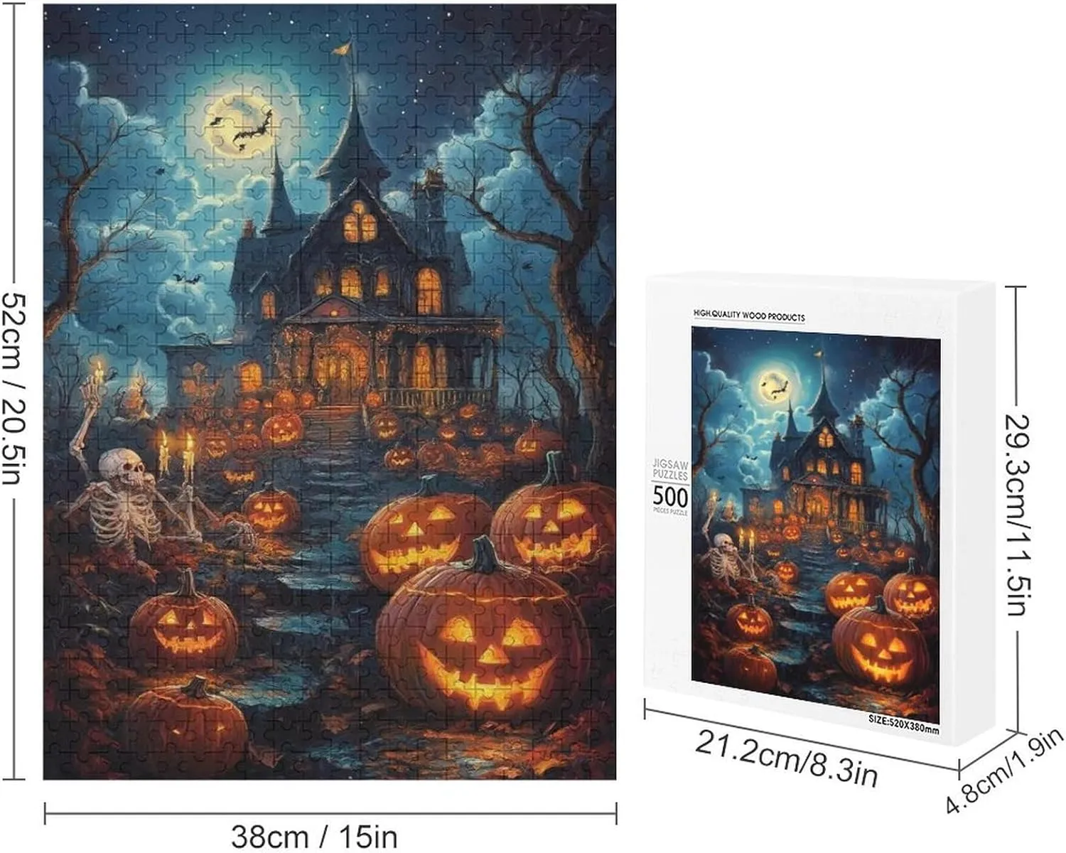 Puzzles for Adults 500 Pieces - Moon Night Skull and Jack O ' Lantern Puzzle Challenging Educational Toys Puzzles Reduced Pressure Gift