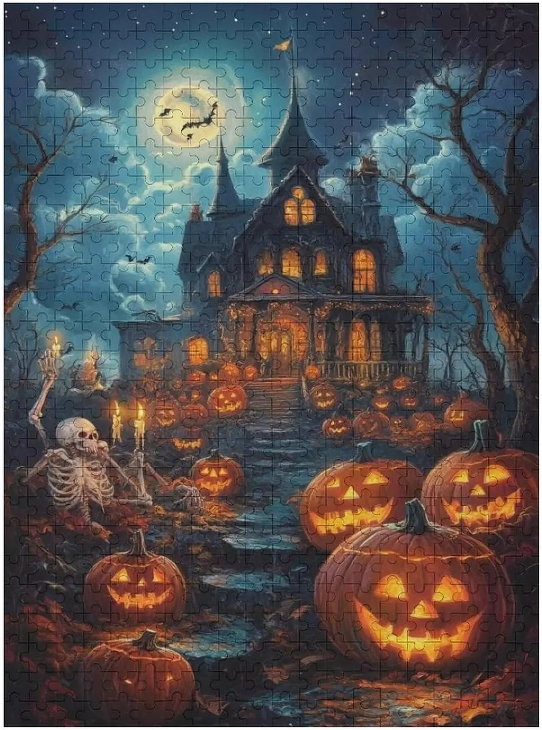 Puzzles for Adults 500 Pieces - Moon Night Skull and Jack O ' Lantern Puzzle Challenging Educational Toys Puzzles Reduced Pressure Gift