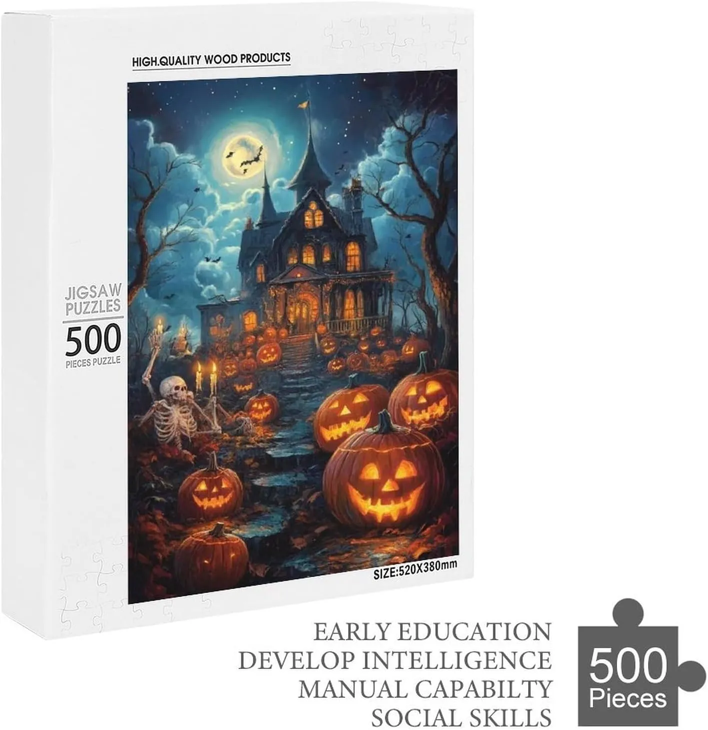 Puzzles for Adults 500 Pieces - Moon Night Skull and Jack O ' Lantern Puzzle Challenging Educational Toys Puzzles Reduced Pressure Gift