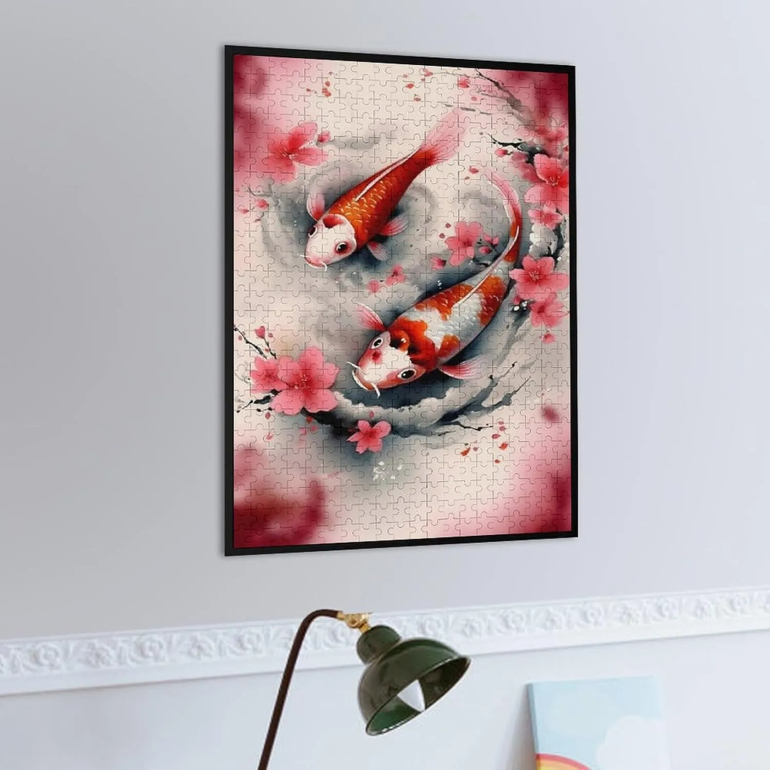 Puzzles for Adults 500 Pieces - Red and White Carp and Peach Blossoms Koi Fish Funny Puzzles Poster Family Reunion Puzzle, Toys for Boys and Girl