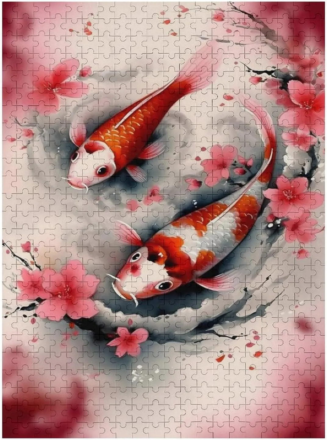 Puzzles for Adults 500 Pieces - Red and White Carp and Peach Blossoms Koi Fish Funny Puzzles Poster Family Reunion Puzzle, Toys for Boys and Girl