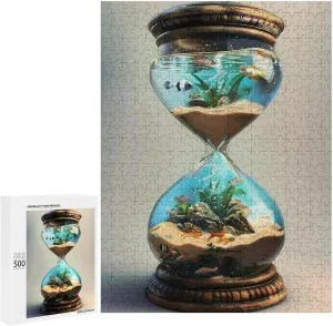 Puzzles for Adults 500 Pieces - The Hourglass with Fish Hourglass Challenging Jigsaw Puzzle, Daring to Try, Family Entertainment Interactive Fun Jigsaw Puzzle Gifts