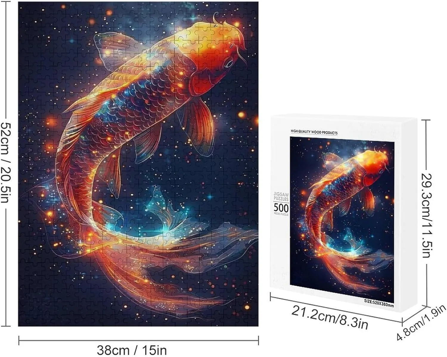 Puzzles for Adults 500 Pieces - The Starry Night Koi Fish Funny Educational Puzzles Toys for Boys and Girls