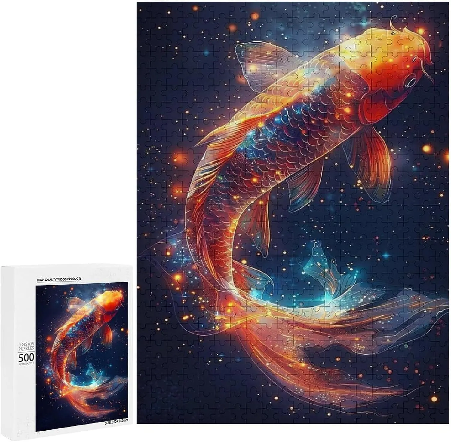 Puzzles for Adults 500 Pieces - The Starry Night Koi Fish Funny Educational Puzzles Toys for Boys and Girls