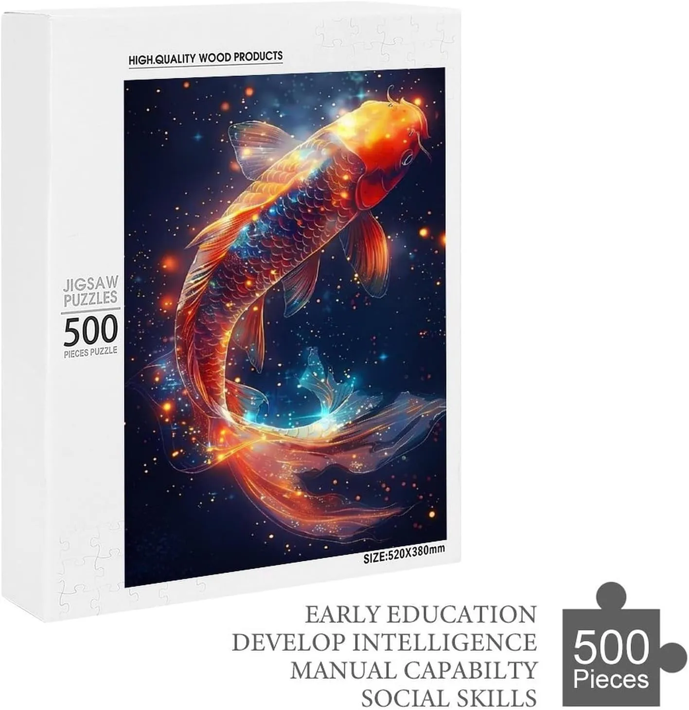 Puzzles for Adults 500 Pieces - The Starry Night Koi Fish Funny Educational Puzzles Toys for Boys and Girls