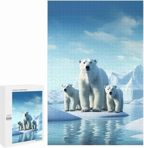 Puzzles for Adults 1000 Pieces - Polar Bears On Ice Wild Animal Funny Puzzle, Seek and Find Activities, Travel Toys for Toddlers and Kids
