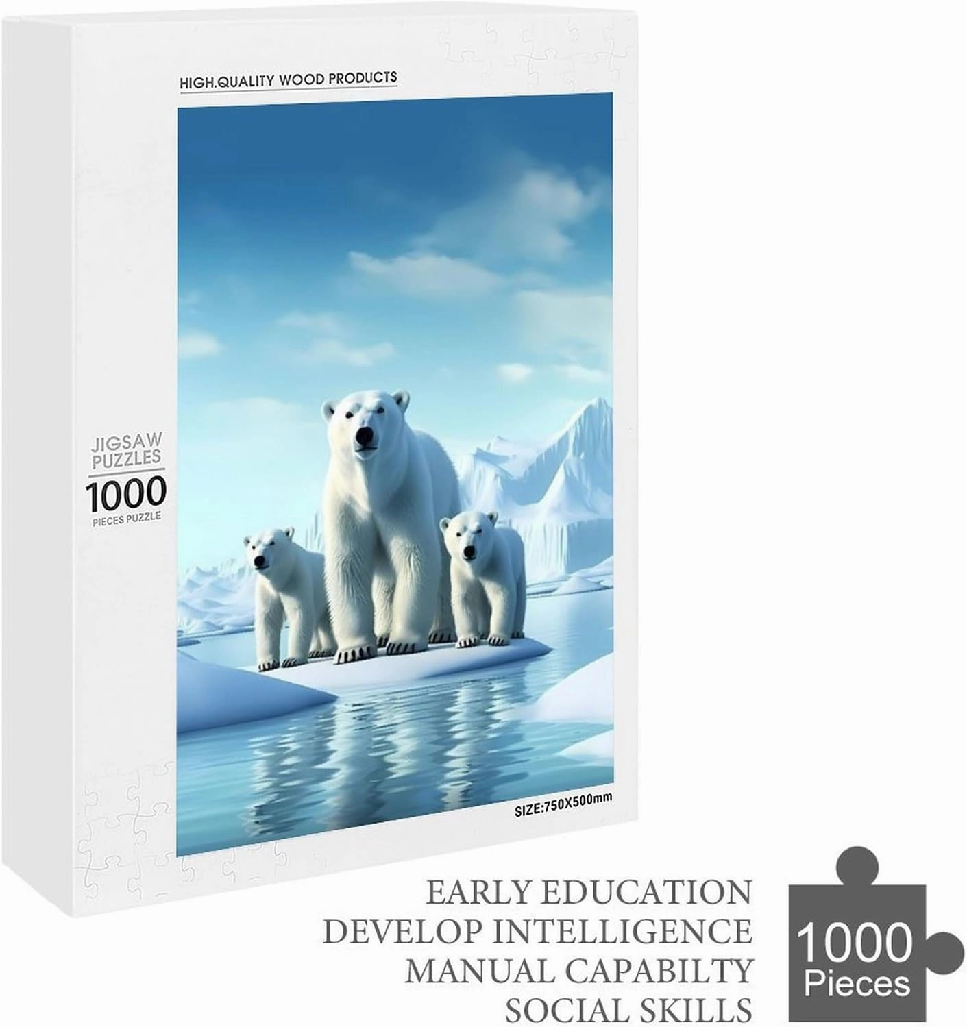 Puzzles for Adults 1000 Pieces - Polar Bears On Ice Wild Animal Funny Puzzle, Seek and Find Activities, Travel Toys for Toddlers and Kids