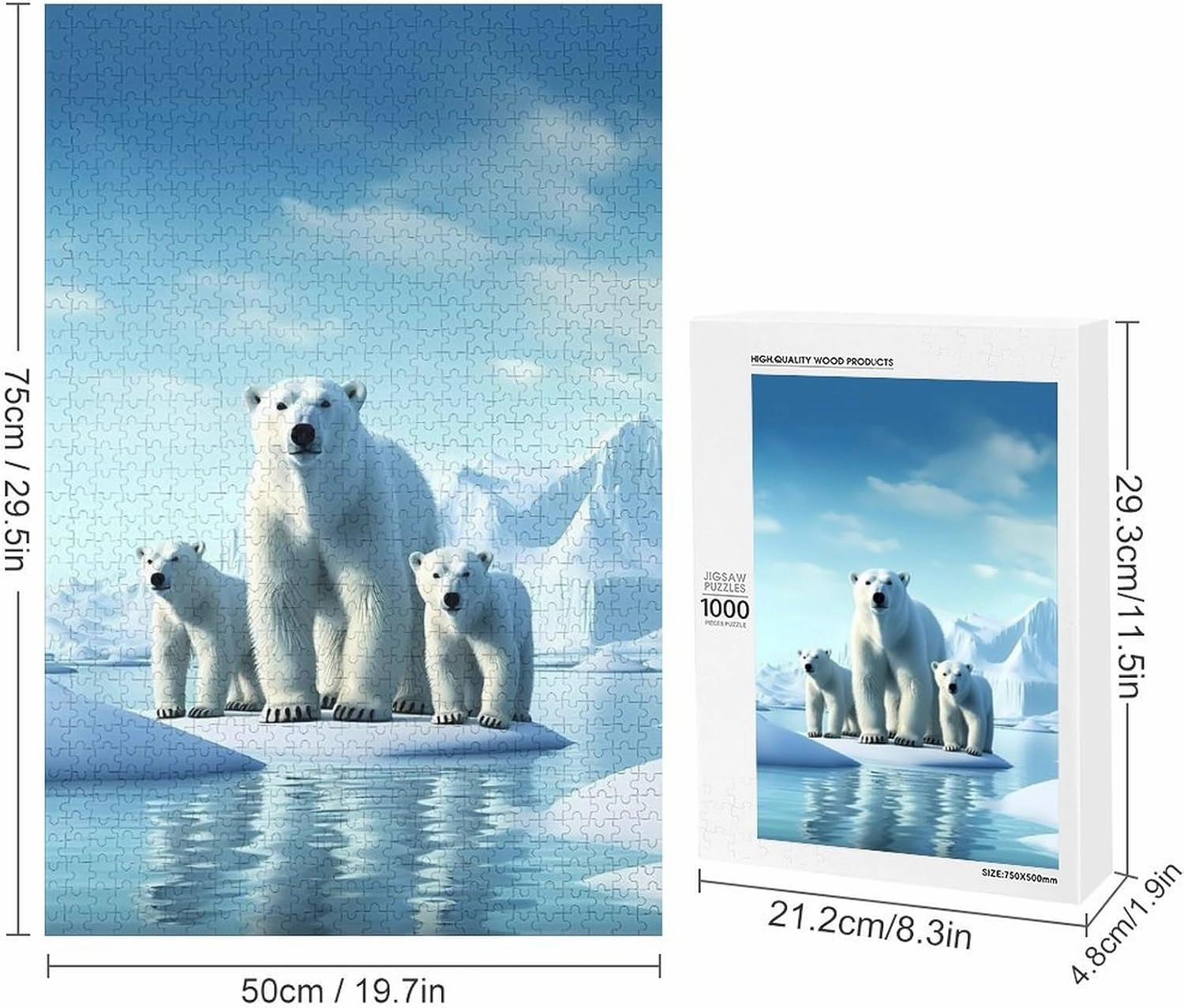 Puzzles for Adults 1000 Pieces - Polar Bears On Ice Wild Animal Funny Puzzle, Seek and Find Activities, Travel Toys for Toddlers and Kids