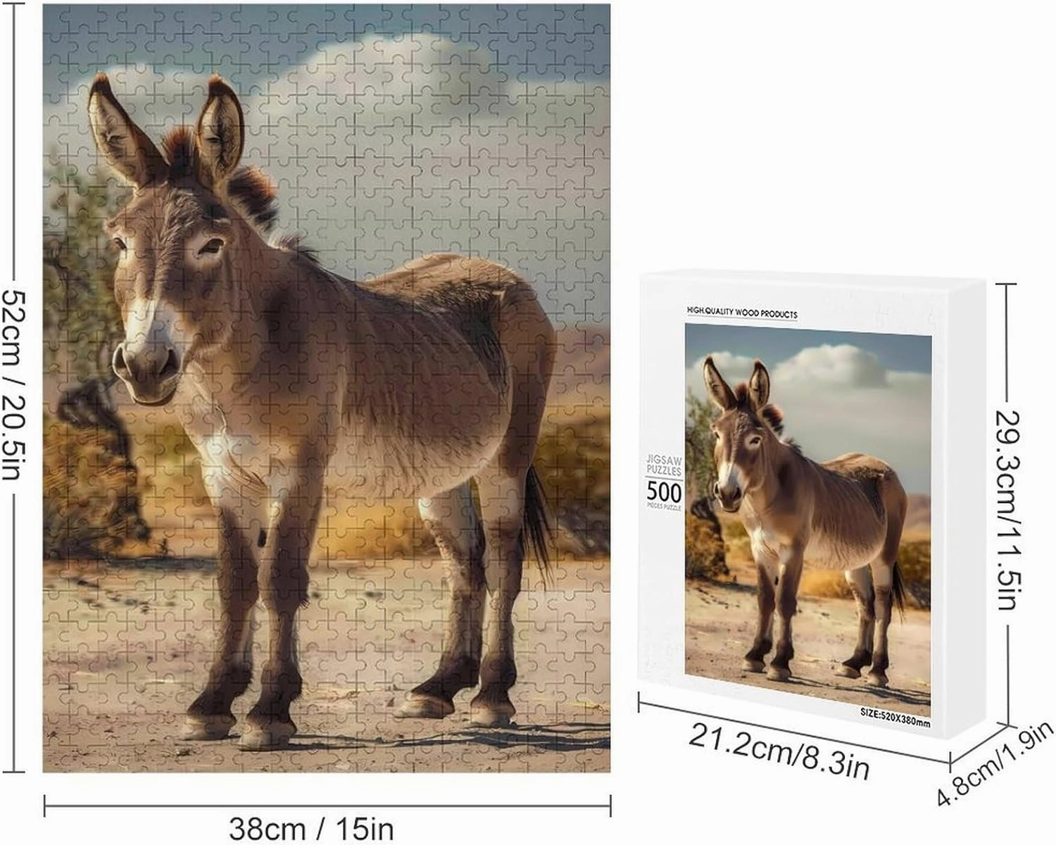 Puzzles for Adults 500 Pieces - The Donkey Standing in The Desert Donkey Best Challenging Puzzles for Cognitive Workout - Safe Eco-Friendly - Most Popular Leisure Activities