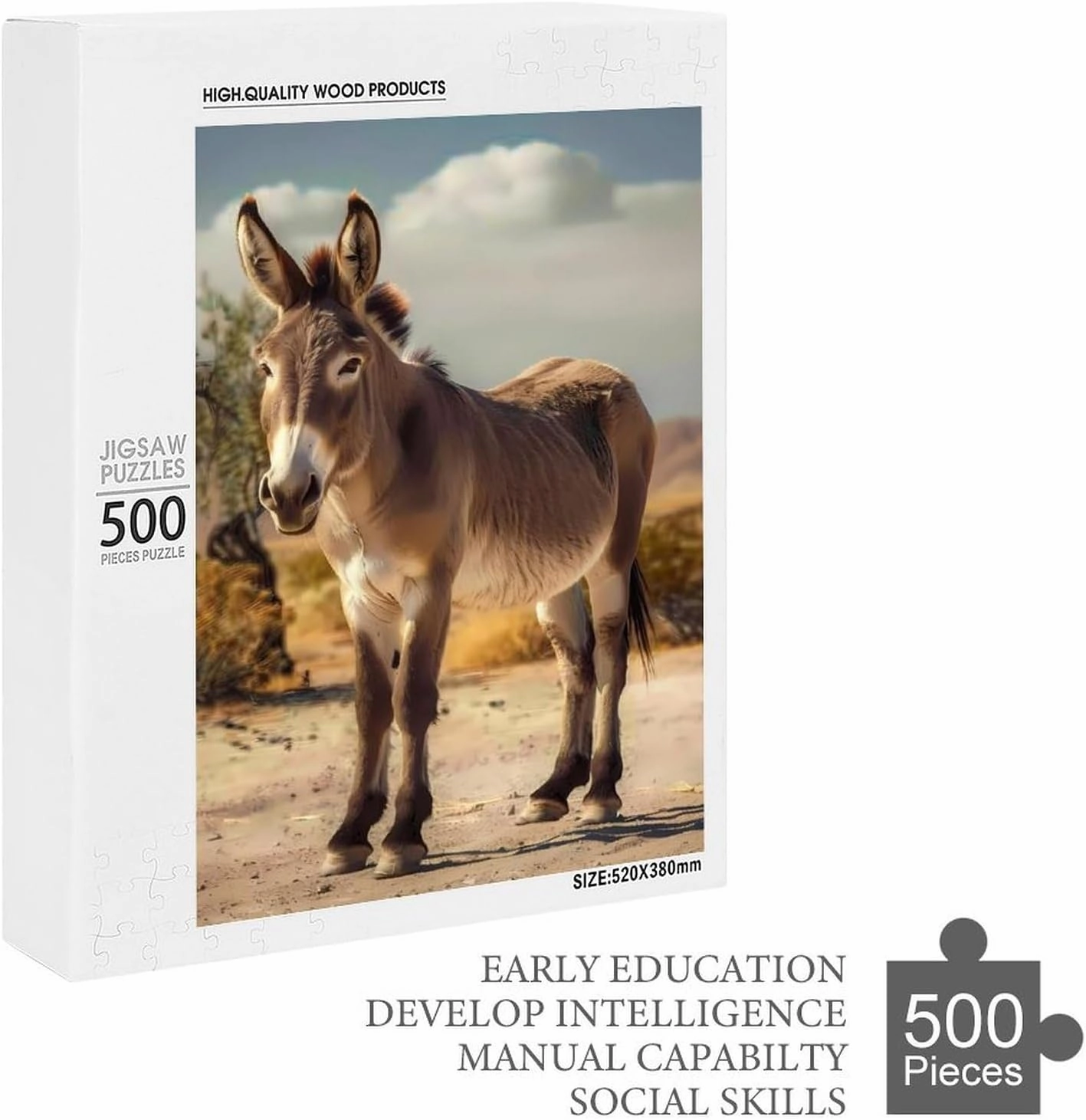 Puzzles for Adults 500 Pieces - The Donkey Standing in The Desert Donkey Best Challenging Puzzles for Cognitive Workout - Safe Eco-Friendly - Most Popular Leisure Activities
