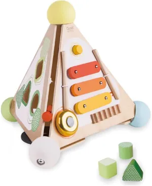 Pyramid Activity Box for Toddlers – Wooden Montessori Toy with Shape Sorter, Mirror, Music, Wheels – Fine Motor Skills & Color Recognition for Kids 2  – Educational Toy for Boys & Girls