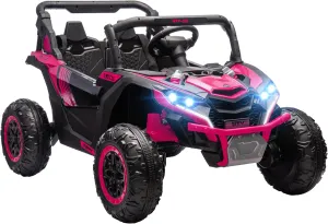 Qaba 2 Seater Ride on UTV, 24V 7AH Kids Electric Car with 4 Shock Absorbers, Music Horn and LED Lights, Ride on Battery Powered Toy for Toddlers 3-8 Years, Pink