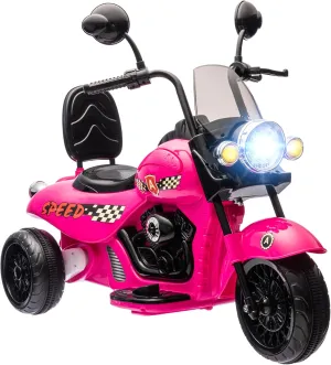Qaba Electric Motorcycle for Kids, 3 Wheel 6V Battery Powered Chopper Motorbike, Ride on Motorcycle with Headlights, Music, Forward & Reverse for Boys and Girls Ages 3-6 Years, Pink