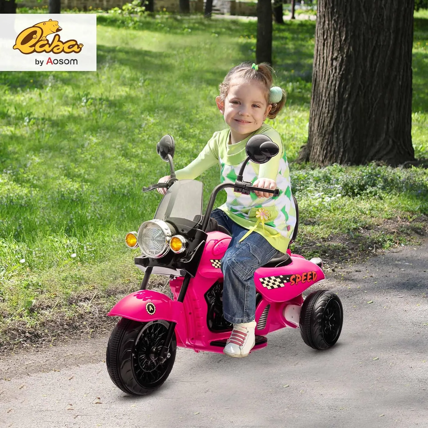 Qaba Electric Motorcycle for Kids, 3 Wheel 6V Battery Powered Chopper Motorbike, Ride on Motorcycle with Headlights, Music, Forward & Reverse for Boys and Girls Ages 3-6 Years, Pink