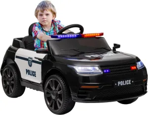 Qaba Kids Ride on Police Car, 12V 7AH Battery Powerd Electric Car with Big Battery, Remote Control, 4 Spring Suspension Wheels, Siren, Music, Light, Horn, Auxiliary Wheel, Black