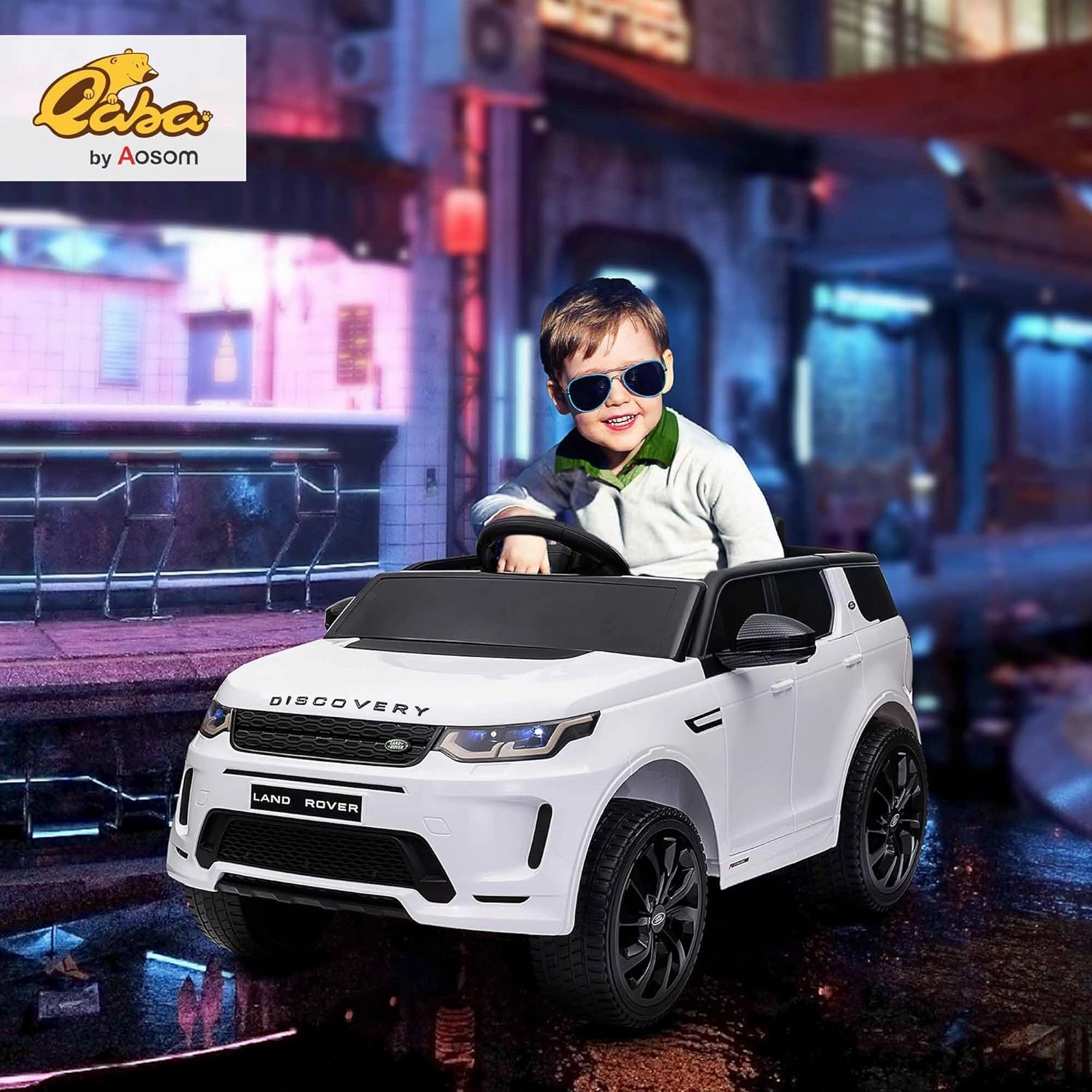 Qaba 12V Kids Ride on Car, Land Rover Discovery Sport Licensed Battery Powered Kids Electric Car with Remote Control, Soft Start, LED Lights, Music Horn, 3 Speeds, White
