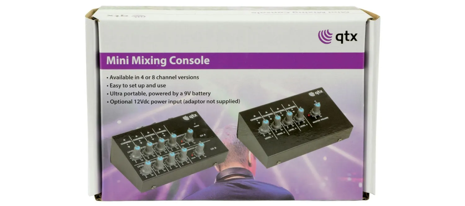 QTX Mini Mixing Console - 4 Channel Mini Microphone Mixer