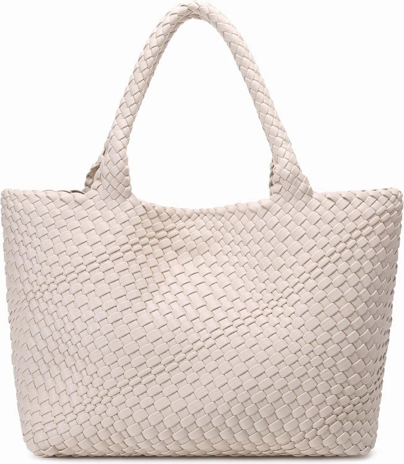 Queenoris Woven Bag for Women, Fashion Top Handle Shoulder Bag Vegan Leather Shopper Bag Large Travel Tote Bag