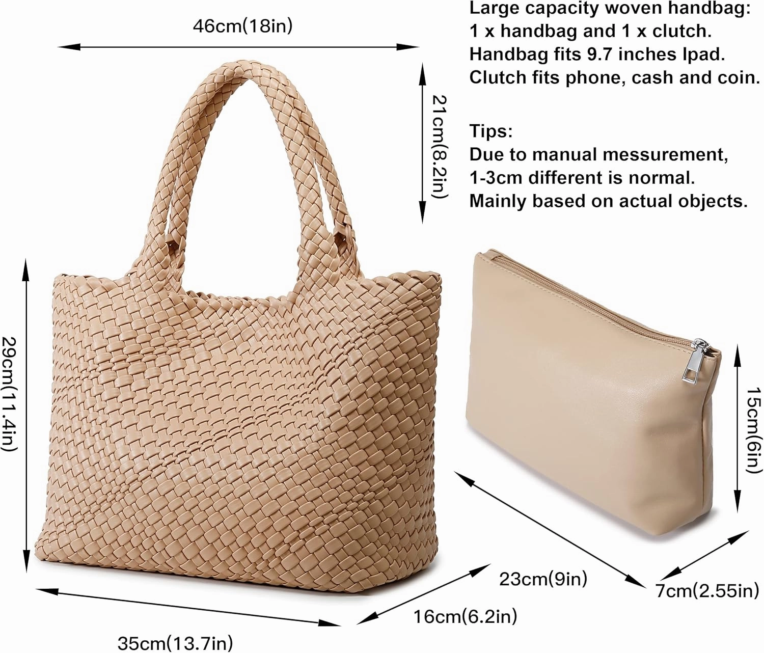 Queenoris Woven Bag for Women, Fashion Top Handle Shoulder Bag Vegan Leather Shopper Bag Large Travel Tote Bag