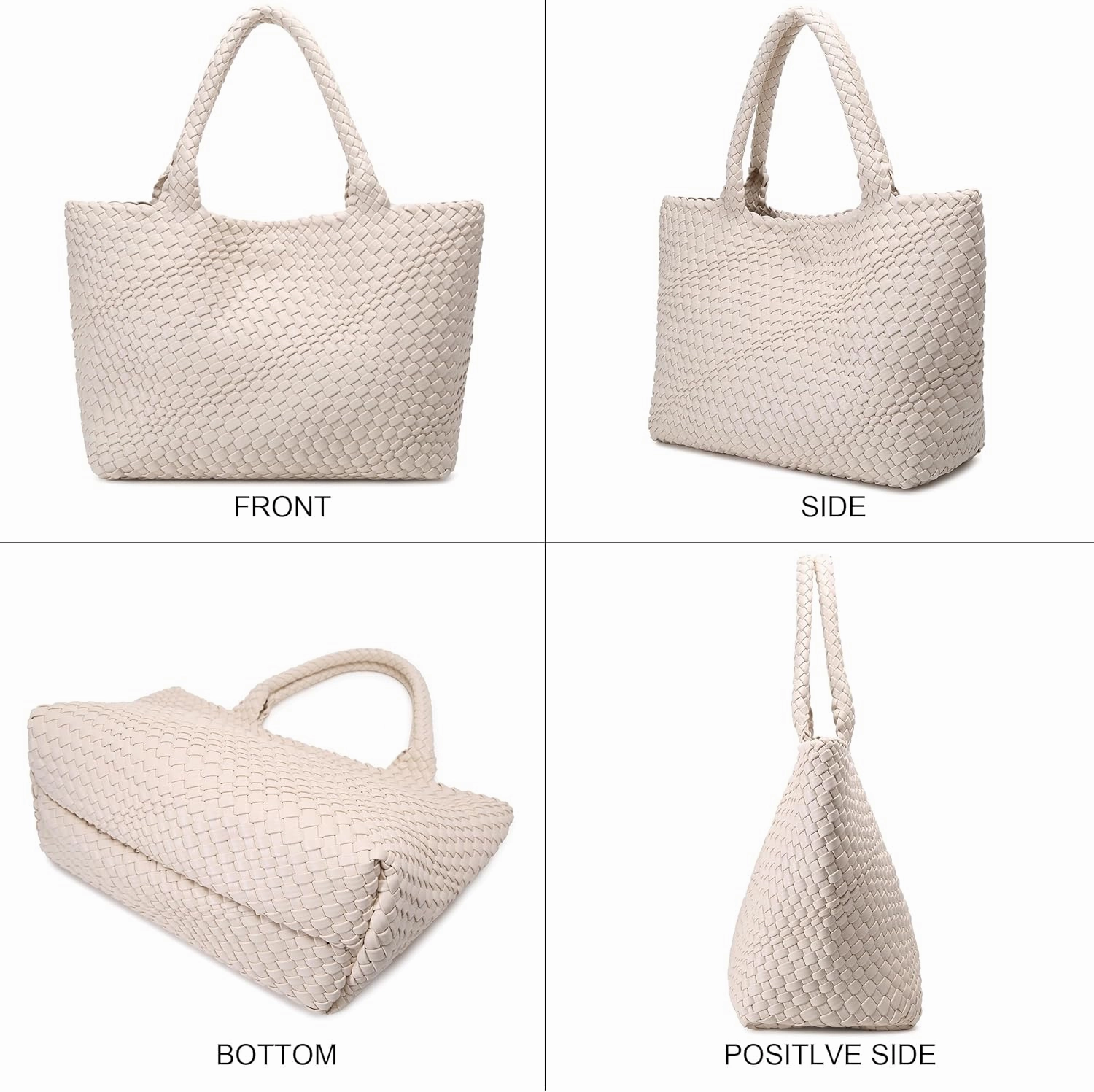 Queenoris Woven Bag for Women, Fashion Top Handle Shoulder Bag Vegan Leather Shopper Bag Large Travel Tote Bag